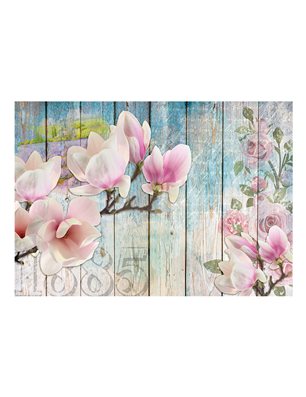 Fotomurale - Pink Flowers on Wood
