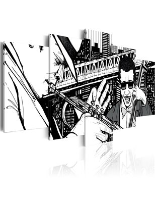 Quadro - Concerto jazz sullo sfondo di grattacieli di New York: 5 pezzi
