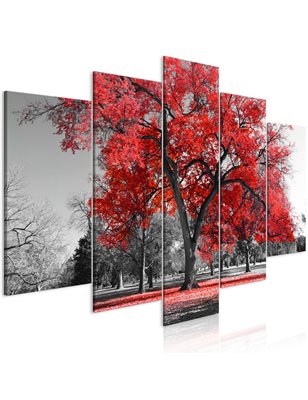 Quadro - Autumn in the Park (5 Parts) Wide Red