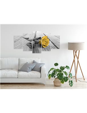 Quadro - Rose on Wood (5 Parts) Wide Yellow