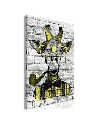 Quadro - Giraffe with Pipe (1 Part) Vertical Yellow