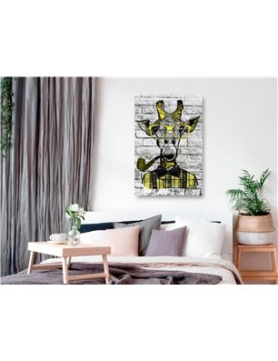 Quadro - Giraffe with Pipe (1 Part) Vertical Yellow