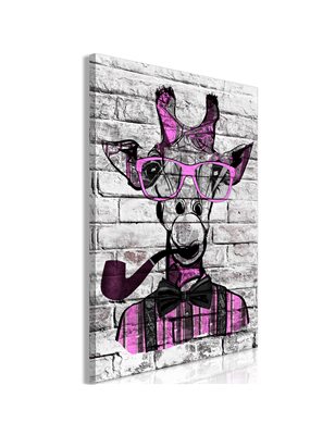 Quadro - Giraffe with Pipe (1 Part) Vertical Pink