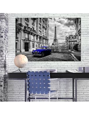 Quadro - Car in Paris (1 Part) Blue Wide