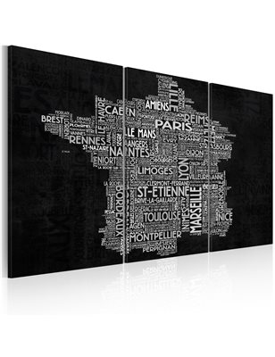 Quadro - Text map of France on the black background - triptych