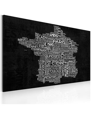 Quadro - Text map of France on the black background