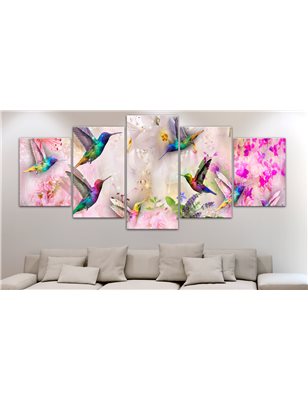 Quadro - Colourful Hummingbirds (5 Parts) Wide Pink