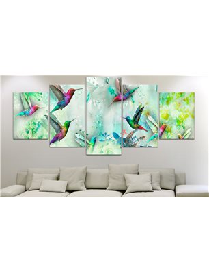 Quadro - Colourful Hummingbirds (5 Parts) Wide Green