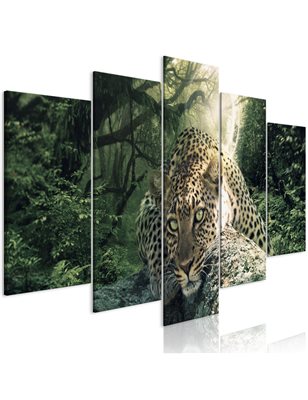 Quadro - Leopard Lying (5 Parts) Wide Pale Green