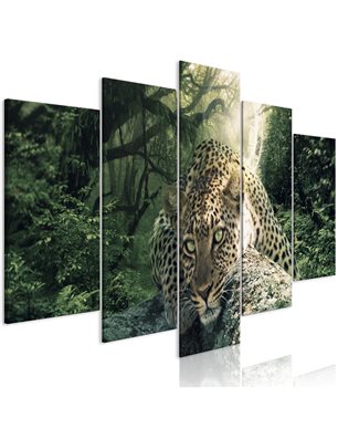 Quadro - Leopard Lying (5 Parts) Wide Pale Green