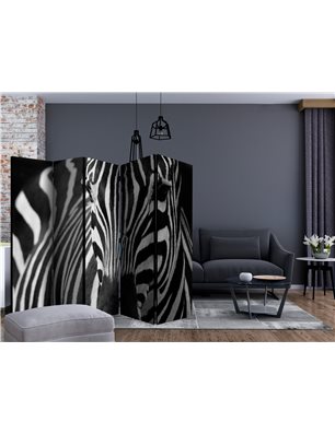 Paravento - White with black stripes II [Room Dividers]