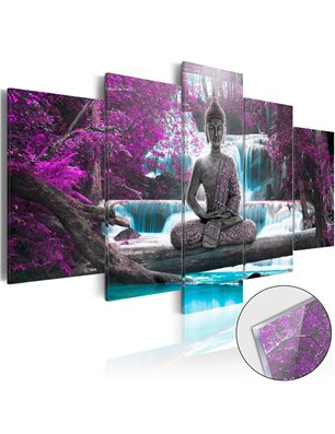 Quadri su vetro acrilico - Waterfall and Buddha [Glass]