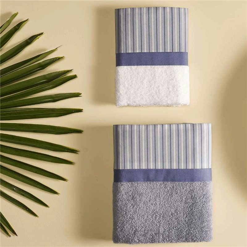 Coppia asciugamani bagno di colore blu con balza in raso