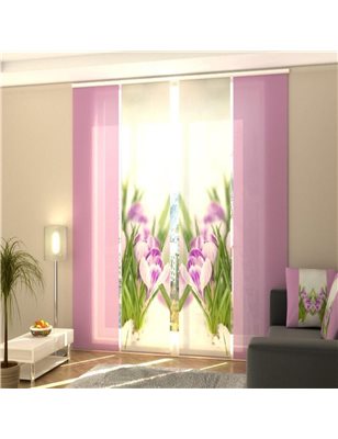 Tende a Pannello Scorrevoli Orchidee e Strass su Seta Beige 2 300x60