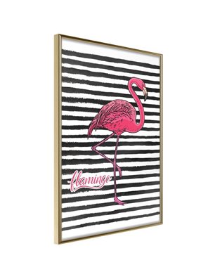 Poster - Flamingo on Striped Background