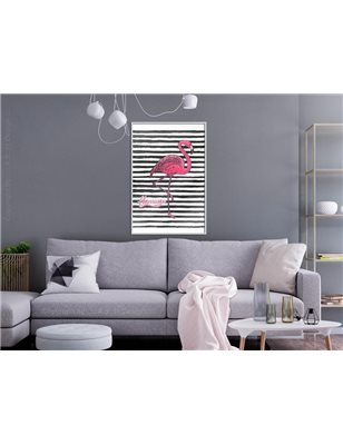 Poster - Flamingo on Striped Background