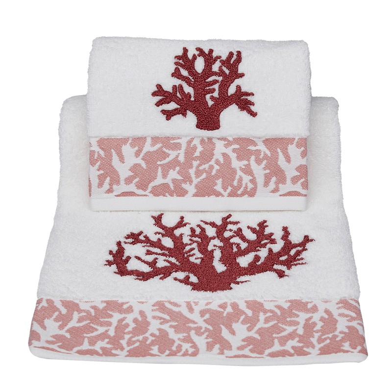 Set asciugamano bagno Vingi Ricami Coralli viso e ospite