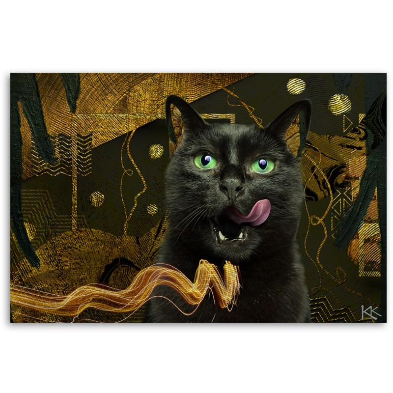 Quadro su tela, Abstrazione d'oro del gatto nero