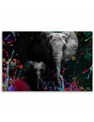 Quadro con cornice, Elefante colorato - 90x60