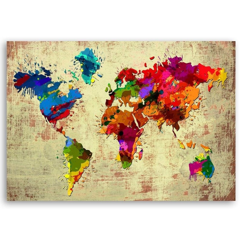 Quadro su tela, Mappa del mondo multicolore