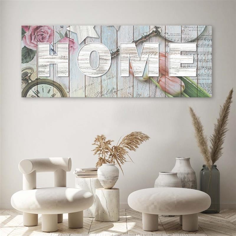 Quadro su tela, Home Iscrizione Legno Fiori