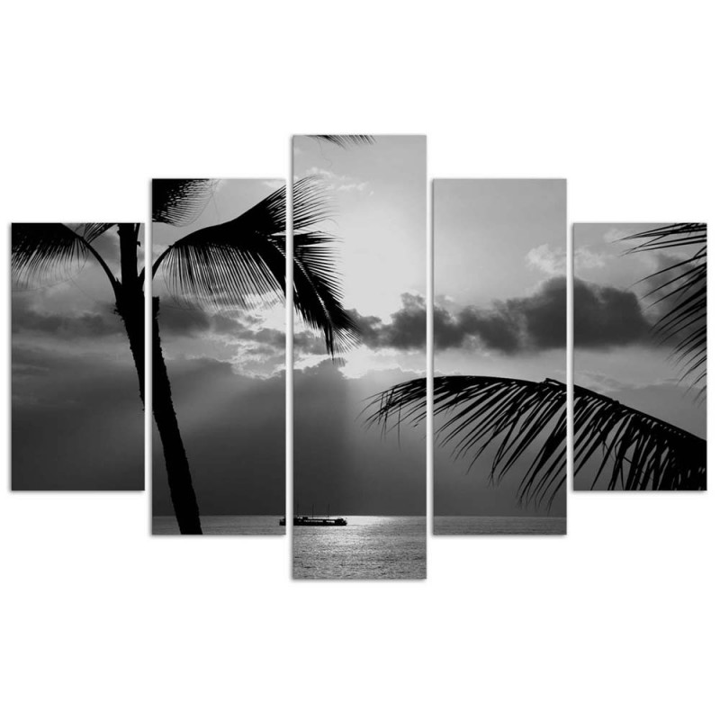Quadri Quadro 5 pezzi Stampa su tela Palma di mare in bianco e nero