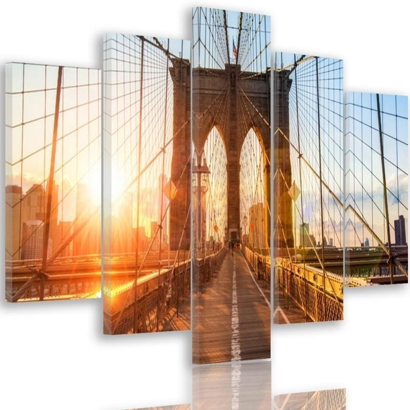 Quadro su tela 5 pannelli Ponte di Brooklyn New York