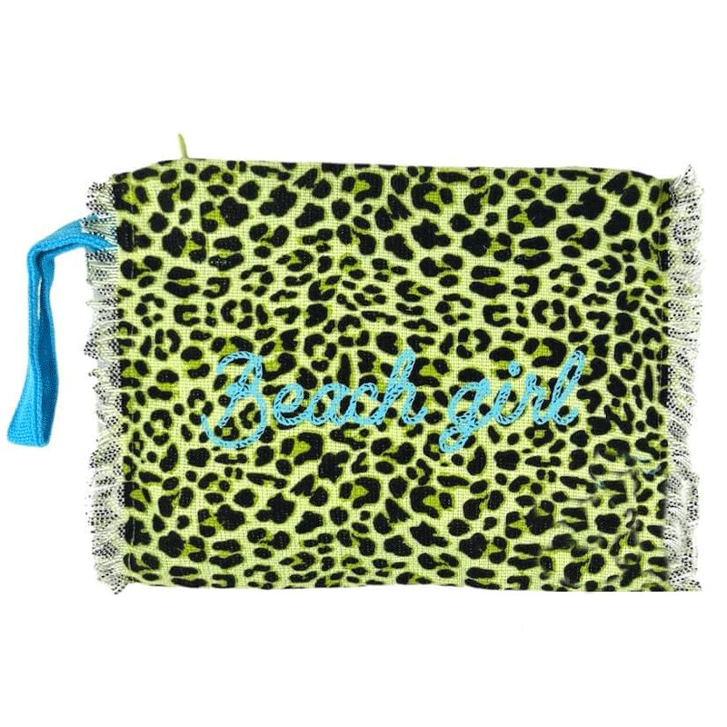 Pochette Maculata Beach girl con zip e laccio da polso