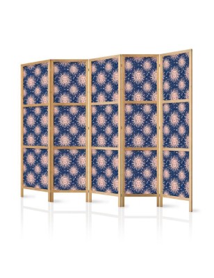 Paravento giapponese - Sunny Patterns - Repeating Sun Motif on a Navy Background