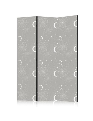 Paravento - Cosmic Fireworks - Elegant Pattern with Moons and Stars on a Gray Background