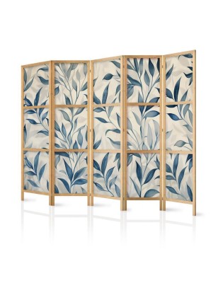 Paravento giapponese - Leaves in Blue Colors - Delicate Botanical Motif