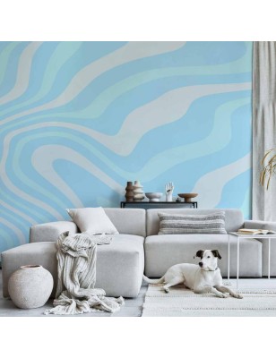 Carta da parati - Composition in Blues and Whites - Harmonious Abstract Waves in a Cool Color Tone