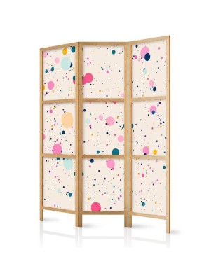 Paravento giapponese - Dots - Spots and Splashes Multicolored - Cheerful Pattern on a Light Pink Background