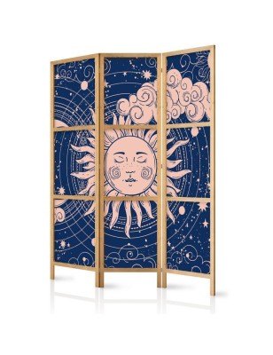 Paravento giapponese - Cosmic Harmony - Illustration of the Sun and Moon on a Navy Background