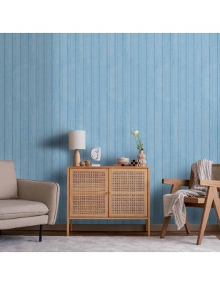 Tappezzeria murale - Blue Panels - Wooden planks in a pastel blue shade