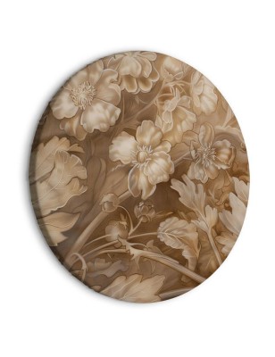 Quadro rotondo - Floral Ornaments Carved in Delicate Sepia and Brown Shades