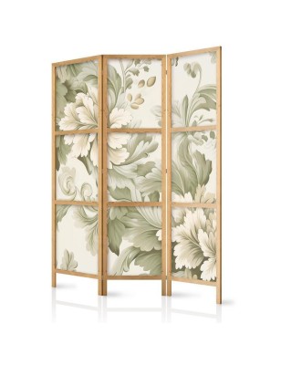 Paravento giapponese - Retro Vintage Flowers in Delicate Cream and Green Colors