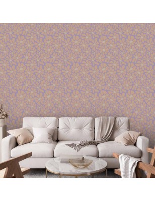 Tappezzeria murale - Cute Light-Beige Little Flowers - Small flowers with beige - undulating petals on a blue background