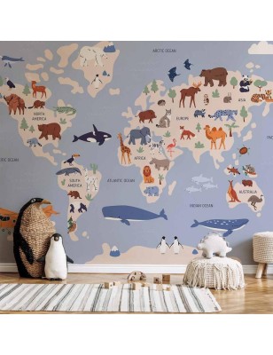 Carta da parati - World Map With Animal Illustrations