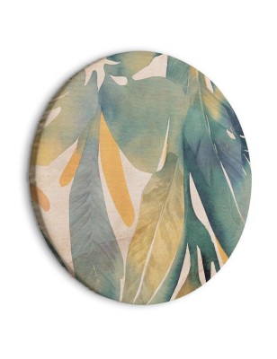 Quadro rotondo - Watercolor exotics - Hanging delicate tropical plants in colors of green and yellow on a beige backgrou