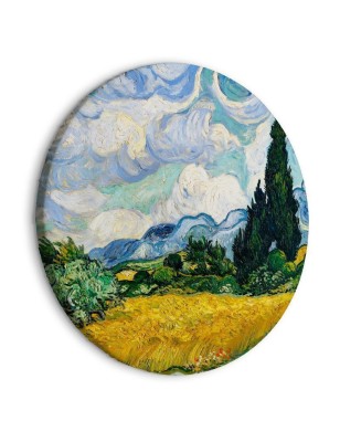 Quadro rotondo - Vincent Van Gogh - A Landscape With a Yellow Field of Chrysanthemum and a Cypress Tree