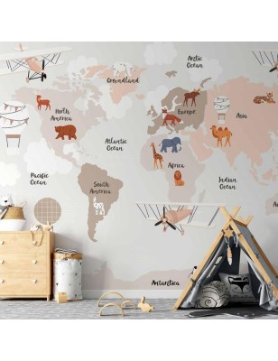 Carta da parati - World Map in Beige Tones for Childrens Room