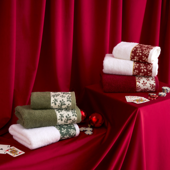 Asciugamani natalizi viso e ospite Biancoperla Vischio